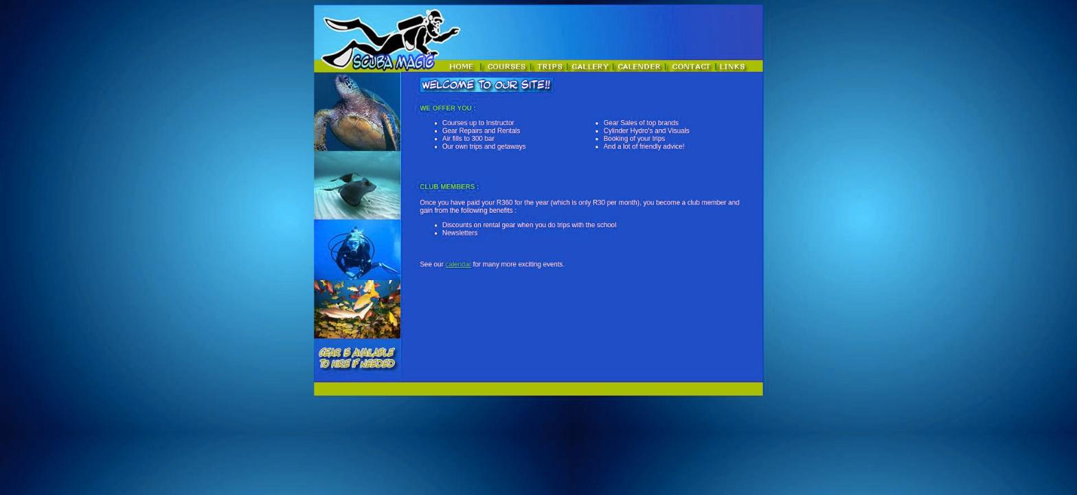 Оригинальный сайт Scuba Magic до редизайна